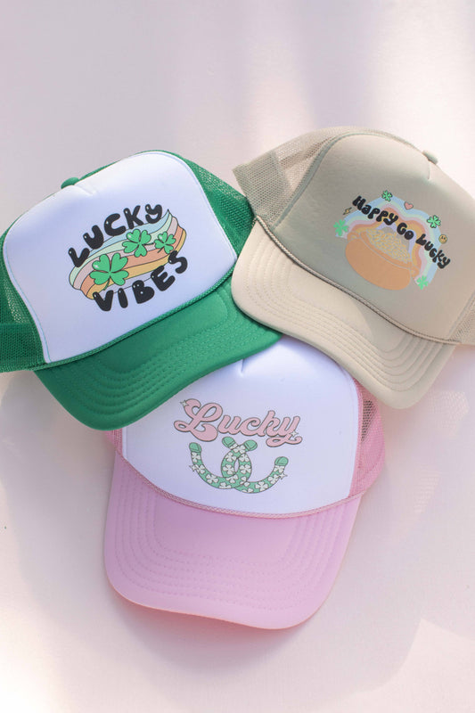 St Patrick Lucky Trucker Hat Cap: Pink Lucky Horseshoe