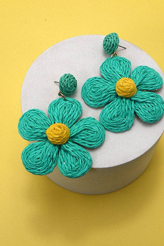 BOHO RAFFIA FLOWER DROP EARRINGS