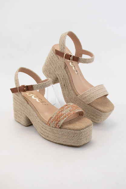 Natural Espadrilles Wrapped Chunky Platform Heel Sandals