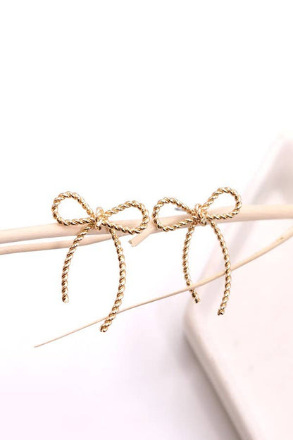 ROPE BOW DESIGN STUD EARRINGS : GOLD