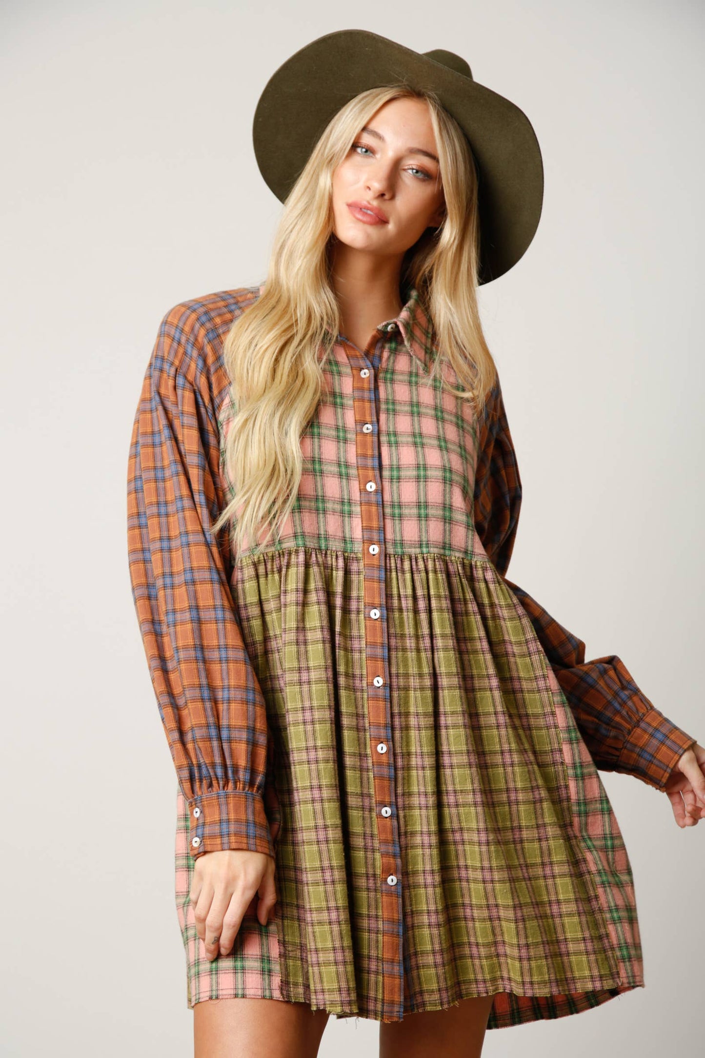 Plaid Button-Down Shirt Dress