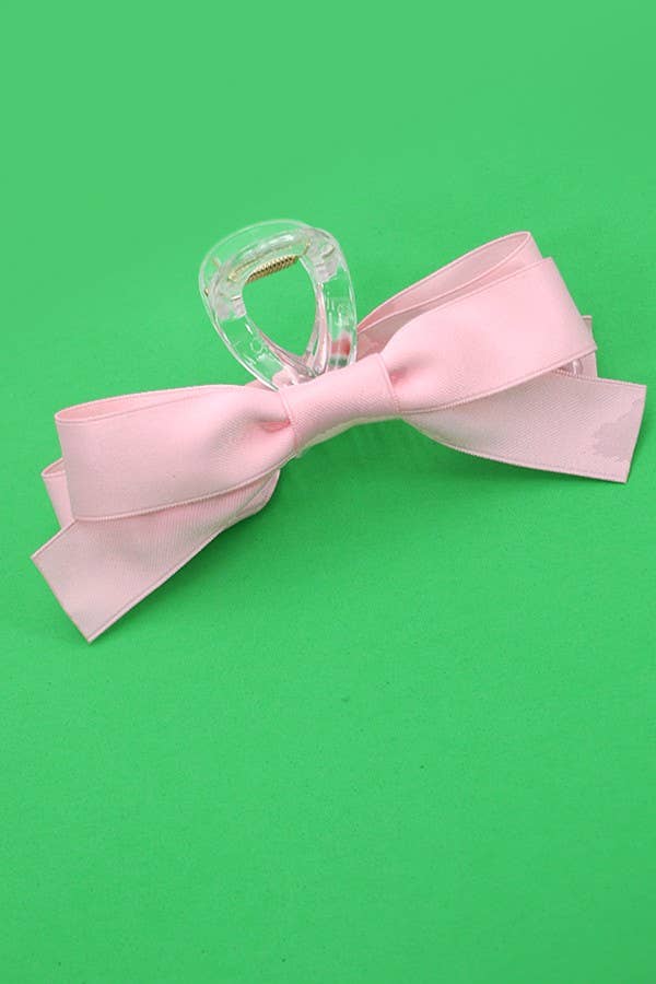 LARGE SILKY RIBBON BOW HAIR CLAW CLIPS : Pink