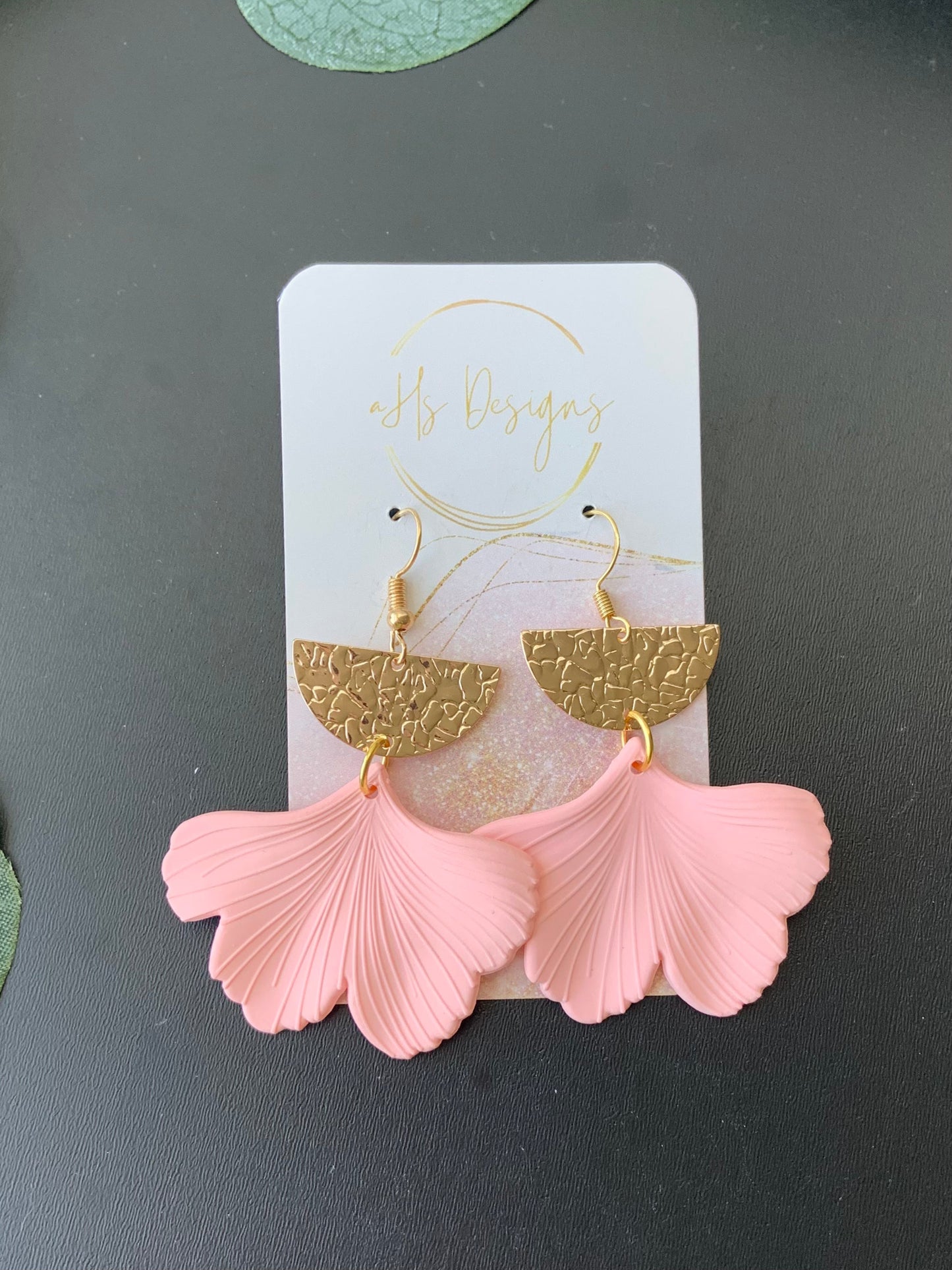 'Blush' Ginkgo Leaf Earrings| Ginkgo leaf with Gold Detail and Hook Post