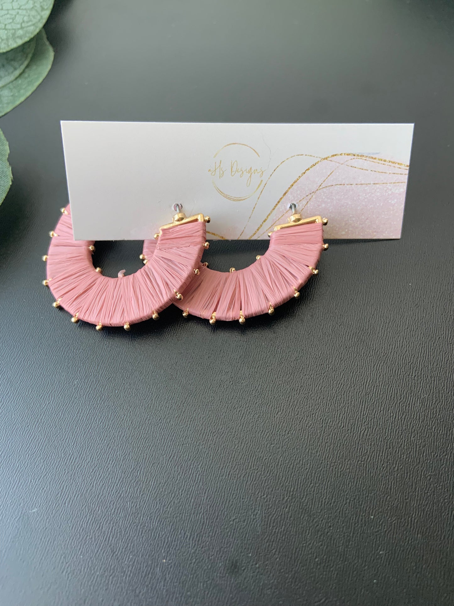 Blush Thread Hoops with Gold Ball detail